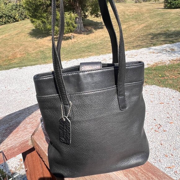 Vintage Coach Black Pebbled Leather Small Tote - Picture 1 of 5